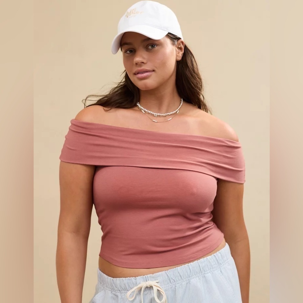 Aerie NWT Chill Up Off The Shoulder Top Mauve pink size medium modal